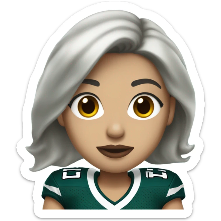  White skin female dark hair red lips wearing Philadelphia Eagles jersey sticker