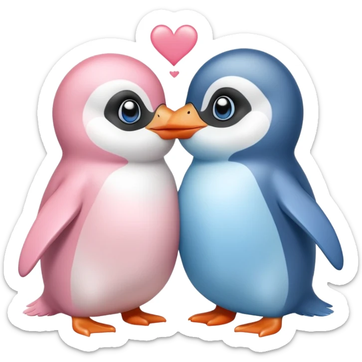 una pinguinita bebé rosita con un pinguinito bebé azulito amandose mucho dándose un besito  sticker