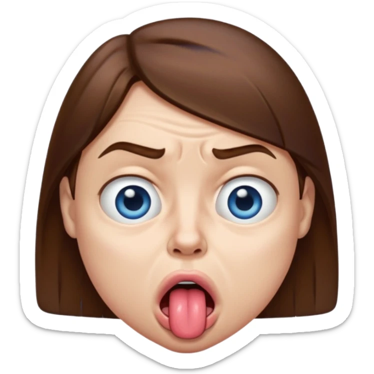 Quelqun de blan brun au yeux bleu qui tire la langue sur le coter de la bouche et regarde mal sticker