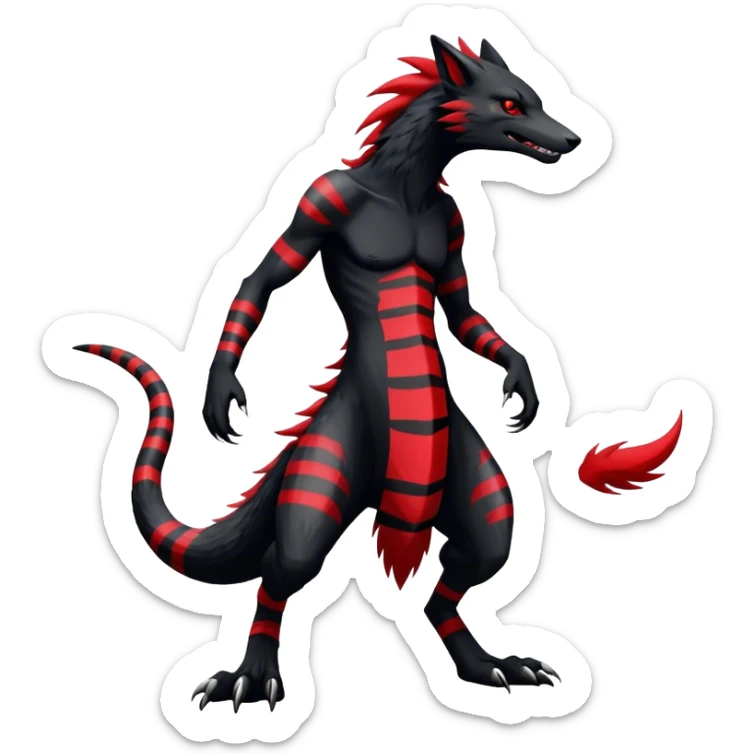 Cool Edgy Vernid-Sergal, Feral, Four Legs, Tail, Black fur, Red stripes, Full body, LiLaiRa sticker