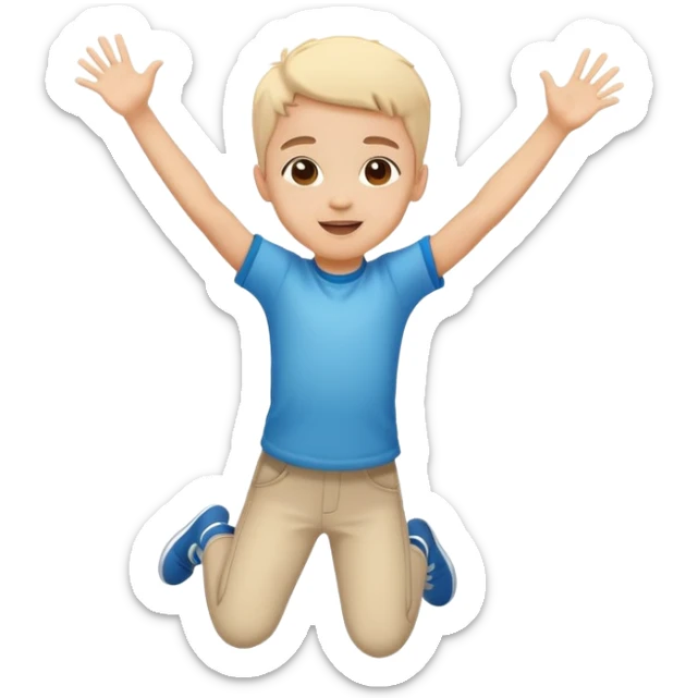 child jumping with arms up, cheerful and energetic, motion lines to show action sticker