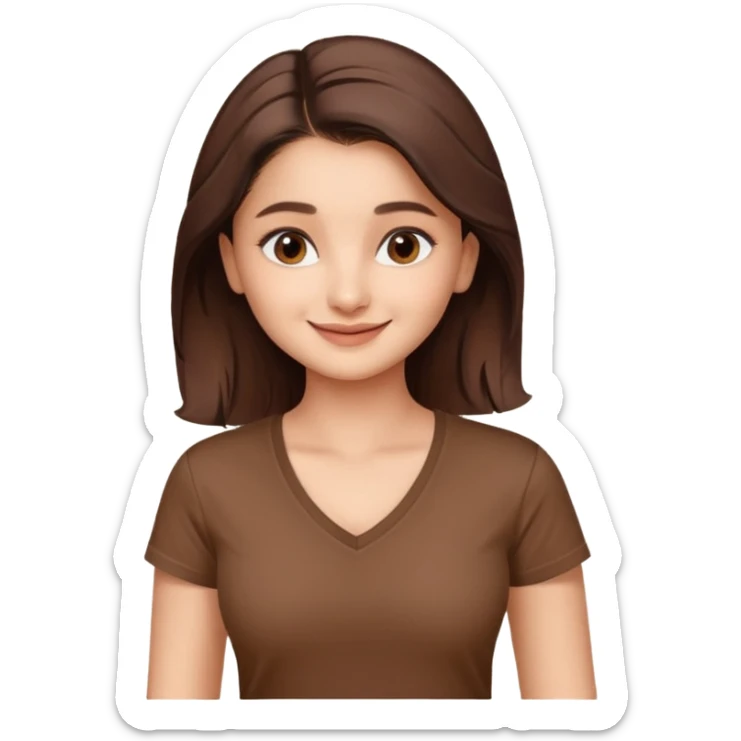 ipretty bratz emoji of alia bhatt wearing a V neck brown tshirt. She should look like Alia Bhatt sticker