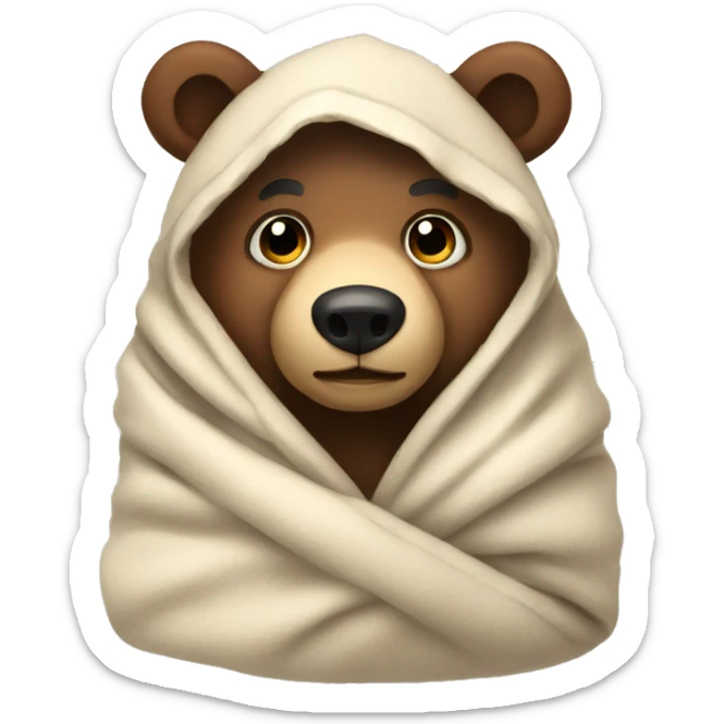 bear cozy in blanket sticker