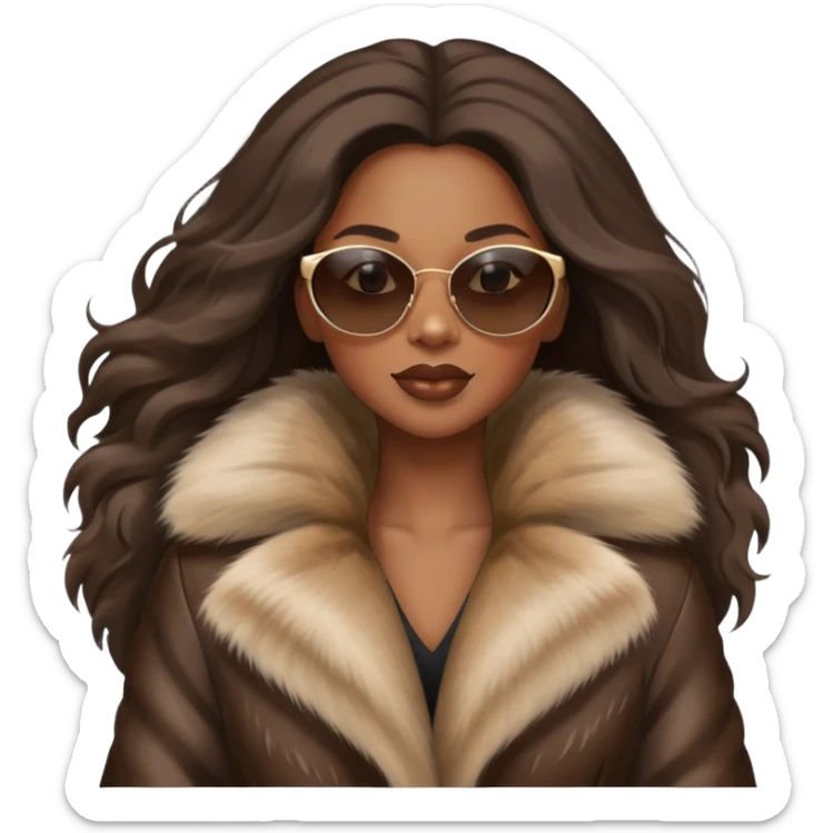 Long hair blowing in wind, sunglasses, fashion, diva black woman, mink fur coat sticker