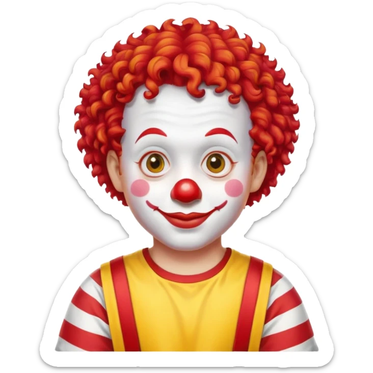 McDonald's clown with bright red curly hair and yellow T-shirt with red and white striped sleeves sticker