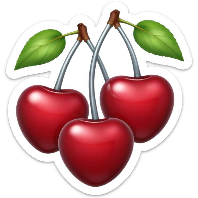 A pair of cherries emoji made of liquid silver chrome, smooth rounded shapes, glossy metallic surface, subtle sensual vibe, luxury sexy aesthetic, iOS emoji style, centered, clean white background sticker