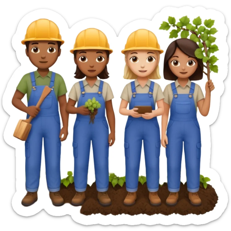 Make a photo of 5 project managers, specificly 3 girls and 2 boys, that are making project for improvment of the vineyard sticker