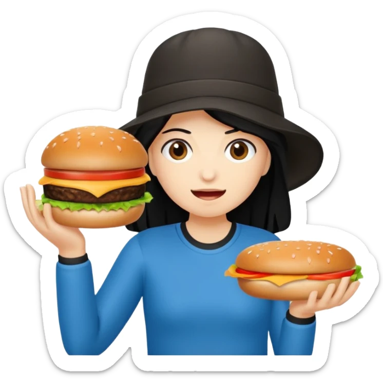 mach mir eine sportliche person mit schwarzen haaren die gerade offensichtlich heißhunger hat sticker