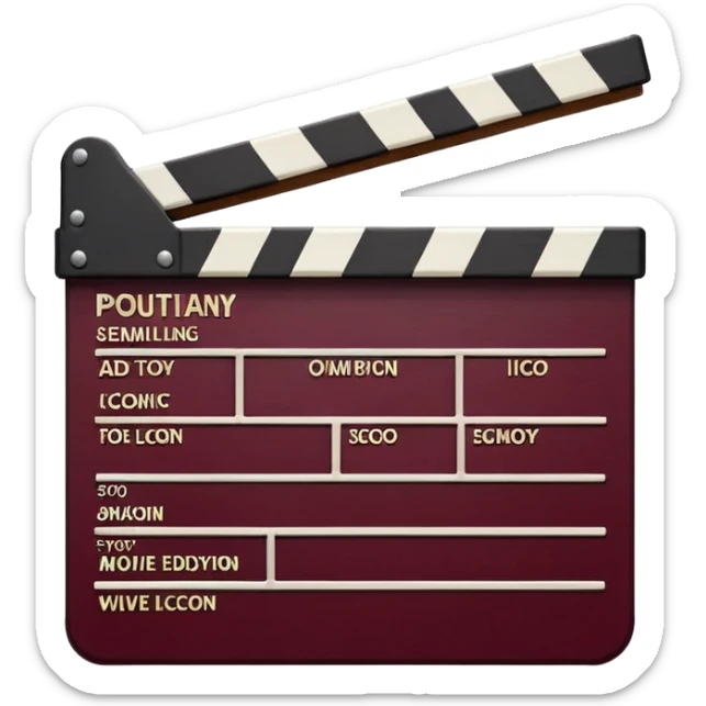 movie clapper board, deep burgundy, more details, highlights and shadows emoji style sticker