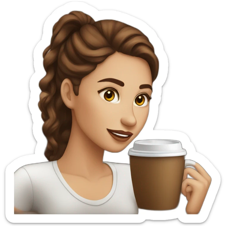 white pretty girl with brown hair creates websites in a coffee shop sticker