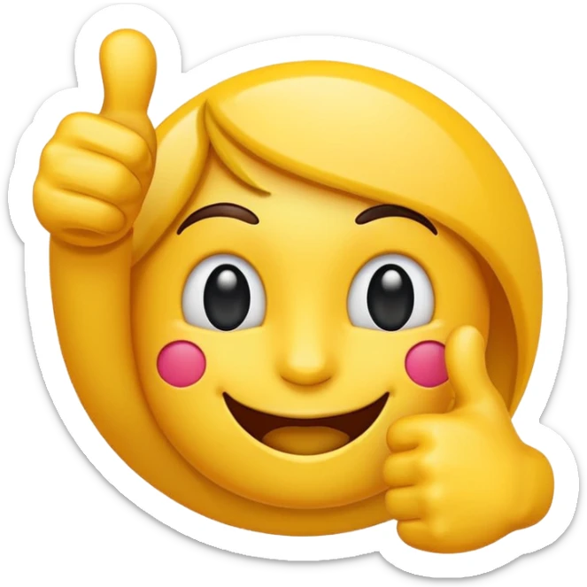 Vibrant emoji with a thumbs-up, sale tag, and social media icon, advertising style. sticker