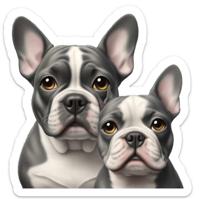 realistic Merle and blue french bulldogs portrait in focus sticker
