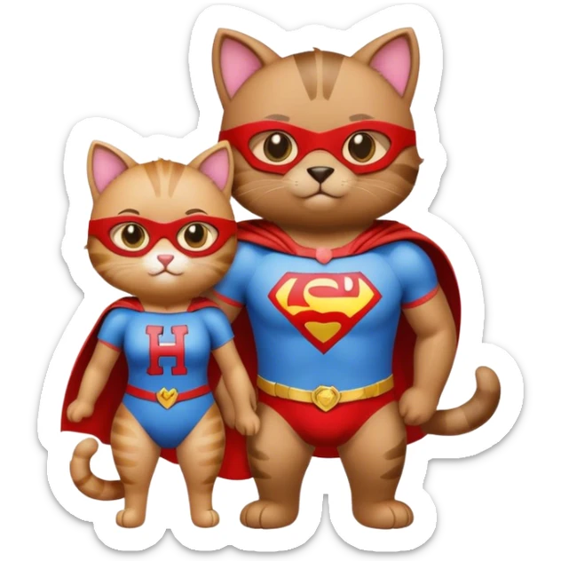 à super hero cat with an H written on his shirt and his little cute bear girlfriend  sticker