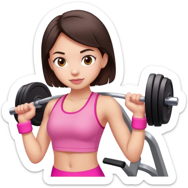dark brown hair girl with light skin pink gym sticker
