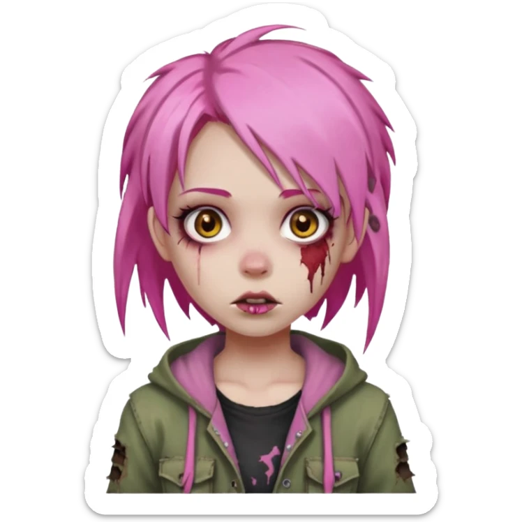 Zumbi girl with Pink hair and brown eyes sticker