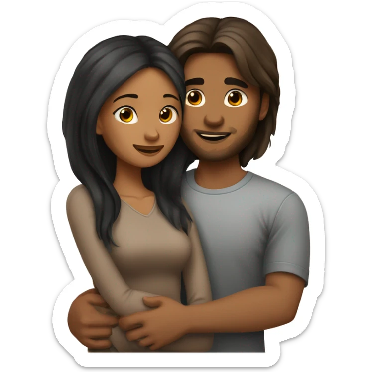 medium skin, Black long hair girl hugging with a fair skin man with brown hair on top sticker