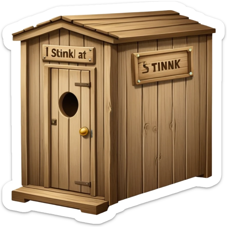 A trophy in the shape of an outhouse there are at he base “I stink at FF” sticker