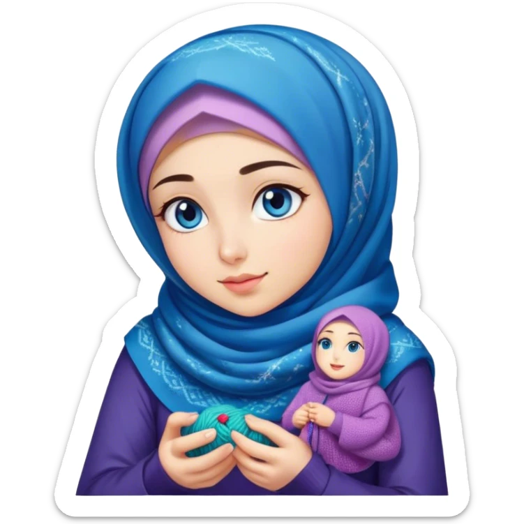 Turkish beautiful finish Konya girl blue eyes with galaxy night hijab does knitting  sticker