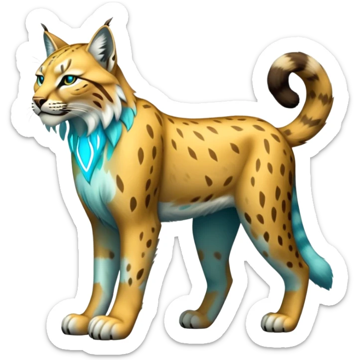 Yellow and cyan Electric-type Bobcat-Lynx-Lion-Fakémon full body sticker