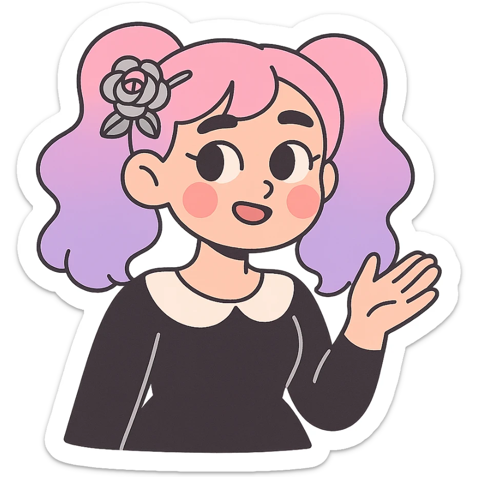 pastel goth hairpin, silver, pastel rose, elegant and cute sticker