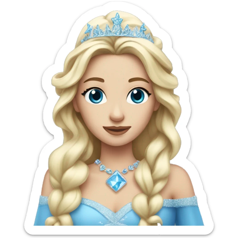 snow princess long blonde hair wearing an ice crown and a blue gown sticker