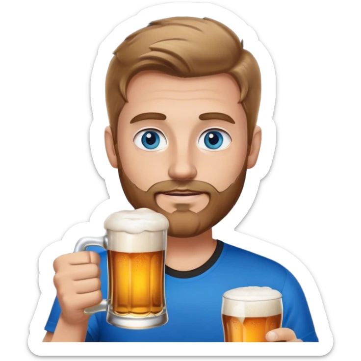 finance white guy light brown hair blue eyes wearing black holding beer, light facial hair sticker