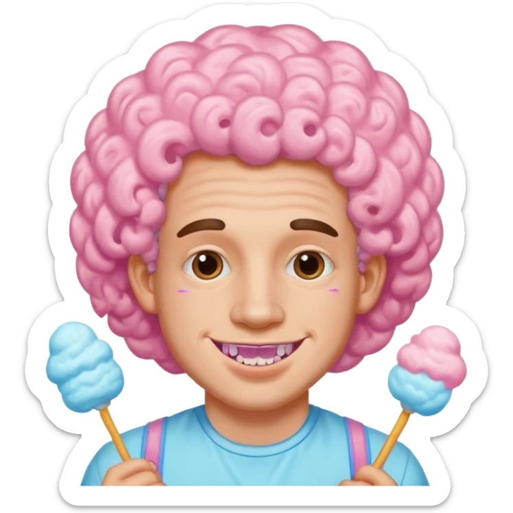 very cheerful colorful puffy curly haired man made out of cotton candy with braces and tattoos and just face  sticker