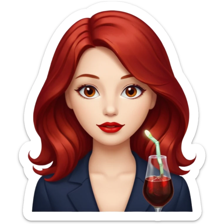 Draw a young glamorous woman with LONG cherry cola hair in a centre hair part styled slightly wavy sticker