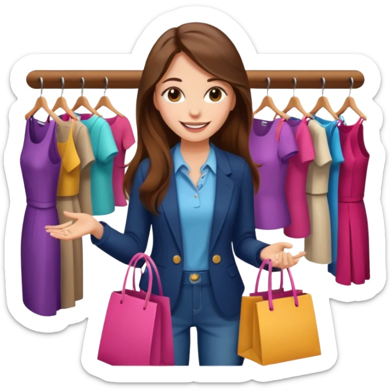 woman with long hair buys clothes in a store, shopping vibe sticker