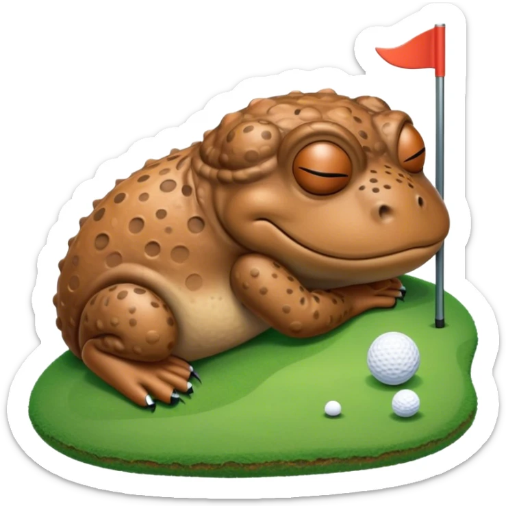 Want an image of the cartoon bufo meme sleeping, dreaming of himself golfing  sticker