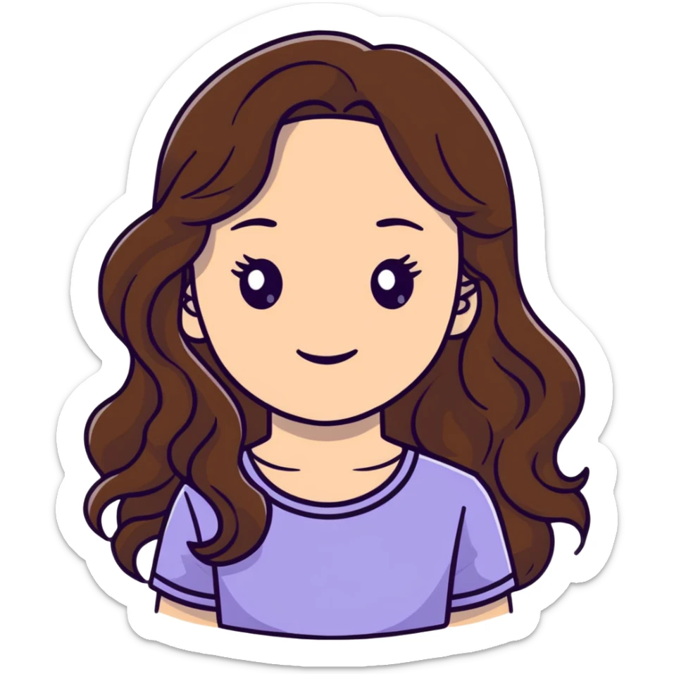girl with long wavy brown hair and fair skin sticker