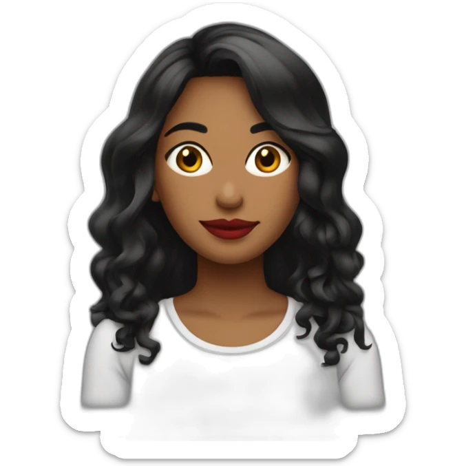 chica pelo largo negro liso con pecas en la zona de la narizsonrisa bonita y labios rojos sticker