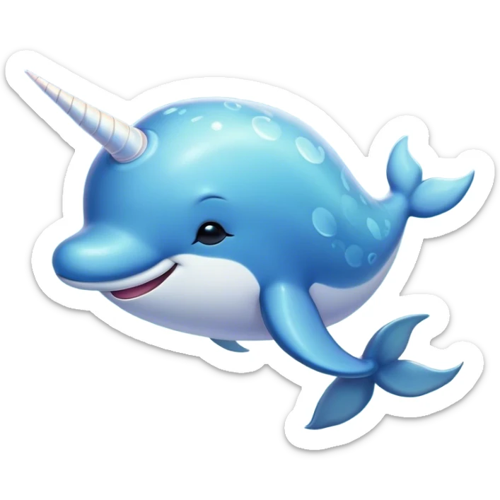 Beautiful and Majestic Cute Narwhal Portrait Emoji, Head and body rendered in serene repose with a gentle, radiant smile, showcasing a streamlined, graceful form adorned with a luminous spiraled tusk and peacefully closed eyes, Simplified yet exquisitely endearing features, highly detailed, glowing with a soft, majestic ocean light, high shine, serene and utterly enchanting, stylized with an air of magical marine splendor, soft glowing outline, capturing the essence of a beautiful and majestic cute narwhal that embodies the quiet wonder of the deep blue! sticker
