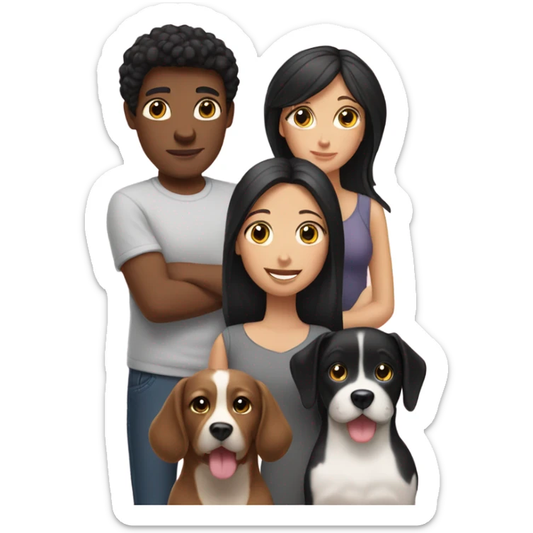2 white girls family with black hair, with 1 dog sticker