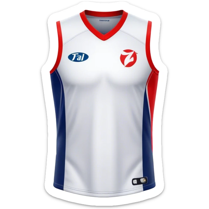 Cinematic Realistic image of an AFL jersey rendered in vibrant team colors with detailed fabric textures and dynamic creases, illuminated by bold, stadium lighting that accentuates its sporty character sticker