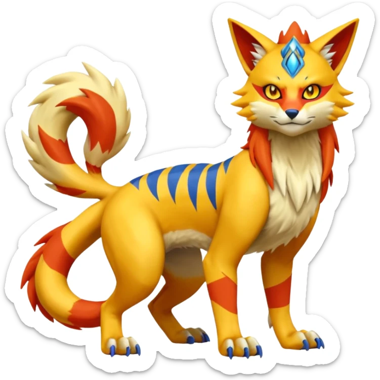 Vernid-Lombax-Koraidon-Renamon-Zeraora-Bastet-Fakémon-Digimon-hybrid-fusion-creature, full body sticker