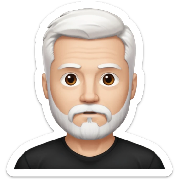 White haired muscled and attractive adult man with a black t-shirt. He has white beard and a long goatee. Dark brown eyes. sticker