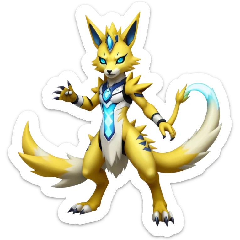  Cool Edgy Shiny Futuristic Ethereal Legendary Zeraora-Digimon-Renamon-Pokemon-hybrid full body sticker