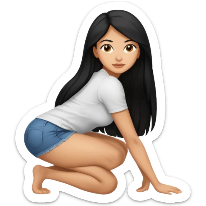 A Latina woman in a naked, long black hair, bending over (asshole and vagina visible) looking as camera sticker
