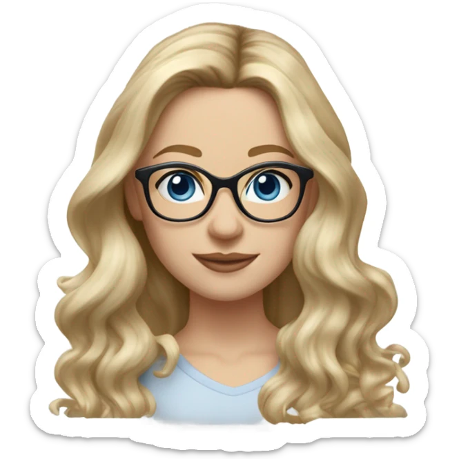 Realistic Blonde balayage hair white women blue eyes and small glasses flicking hair  sticker