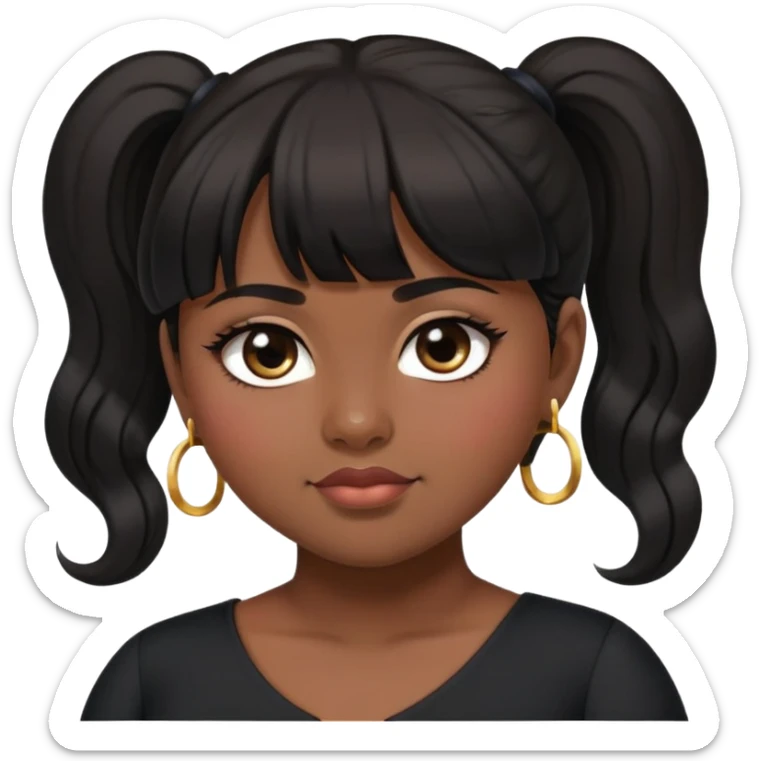 Latina girl with bangs black long hair in pony tail plus size black dress rolling eyes sticker
