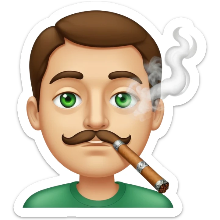 Chico castaño con ojos verdes fumando un cigarro y echando humo por la boca  sticker