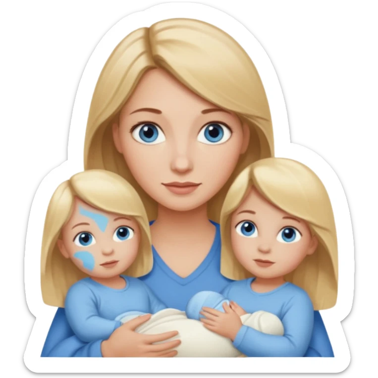 Blonde mom, blue eyes and two baby girl, brown hair, brown eyes  sticker