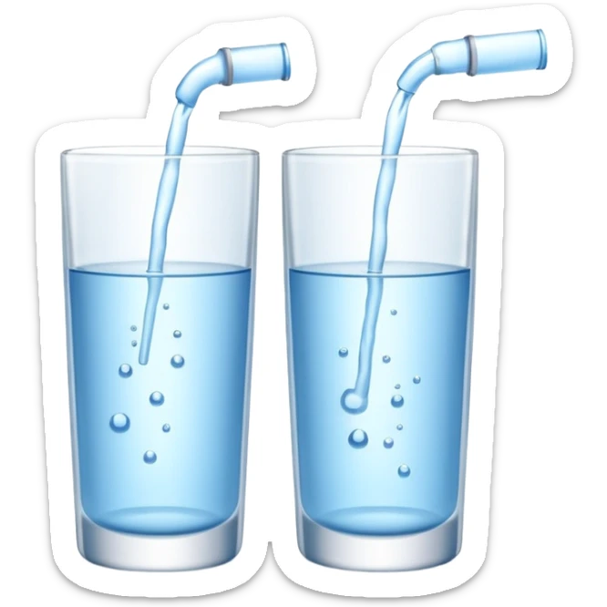 3D illustration of two glasses of water — cold ❄️ and hot 🔥. Particles dissolving faster in hot water, slower in cold. Minimalist, clean, bright, modern 3D icon style. sticker