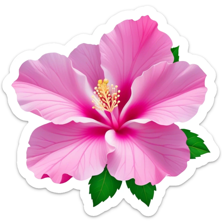 Cinematic Realistic image of a Mugunghwa flower (Rose of Sharon), rendered with delicate petal textures and vibrant pink hues, set against a minimalist background with gentle, diffused lighting that highlights its national significance sticker