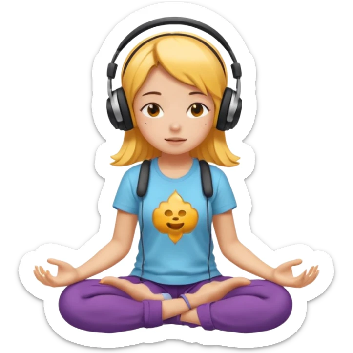 A girl is sitting cross-legged in a meditation pose, wearing headphones and listening to music. The song is so good that honey is dripping from her ears, and her expression is completely dazed because she’s enjoying the music so much. sticker