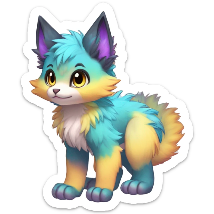 Anthro Scalie Fluffy Cool Cute Magical Shiny Colorful Neon Vibrant Colors Sparkle Kemono-style Chibi Fantasy-Animal-Fakémon-Pokémon-Hybrid Fur Sona Aesthetic Full Body sticker