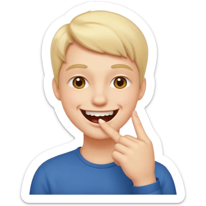 Un bonhomme qui mord son doigt en souriant sticker