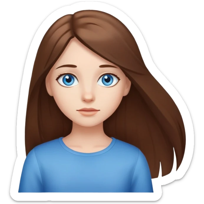 realistic portrait of a girl with blue eyes and brown long straight hair sticker