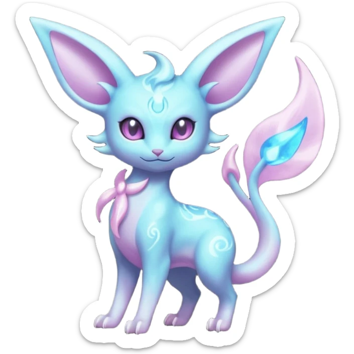 Shiny Sparkly Bioluminescent Glowing Espeon-Lumineon-Skitty-Amaura-Dragonair-Fakémon-hybrid-creature (full body)  sticker